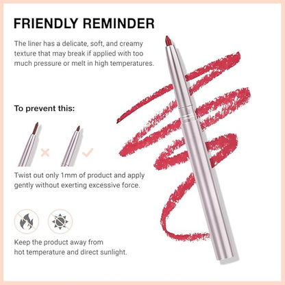 evpct Silky Lip Liner Pencil Retractable, Bean Red Smooth Lip Liner Creamy Velvet Lipliner Long-Lasting for Korean Makeup Contouring Matte Lip High Pigmented Rich Colors Crayon Lipstick Pen 08