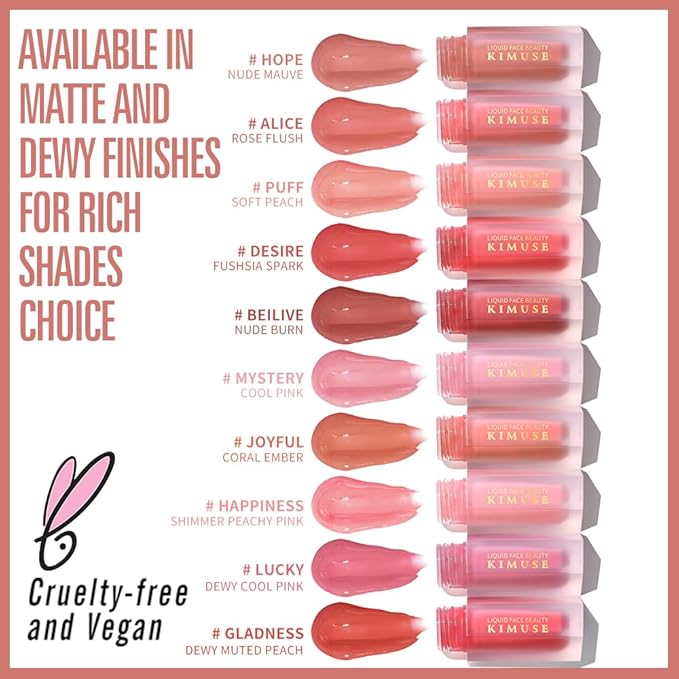KIMUSE Liquid Blush, Soft Cream Blush Face Blush, Liquid Blush for Cheeks, Long-Wearing Pigmented Blush, Waterproof, Smudge Proof, Dewy Finish