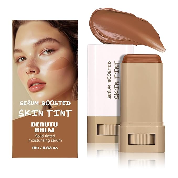 Foundation Stick Beauty Balm Serum, Boosted Skin Tint Contour Stick Moisturizing, Contourable Medium to Full Coverage for Women, Multi-Function (03)