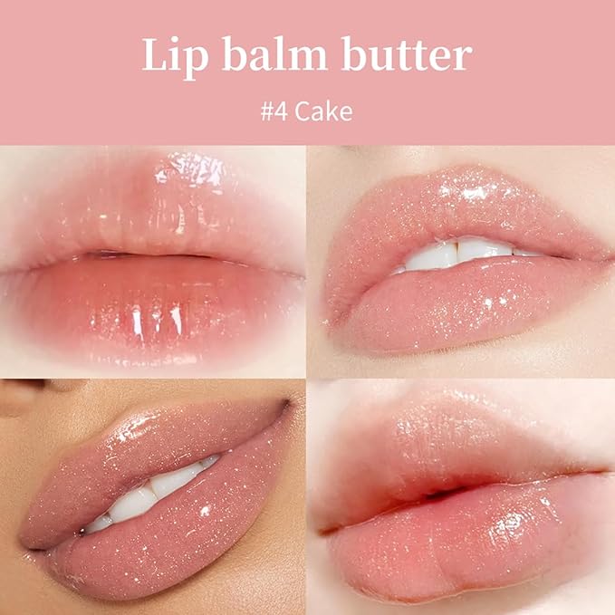 4 Flavors Butter Lip Balm Lip Tint Hydrating Lip Gloss, High Shine Nude Color Hydrating Finish Lip Glow Oi (04# Coke, 0.5oz)