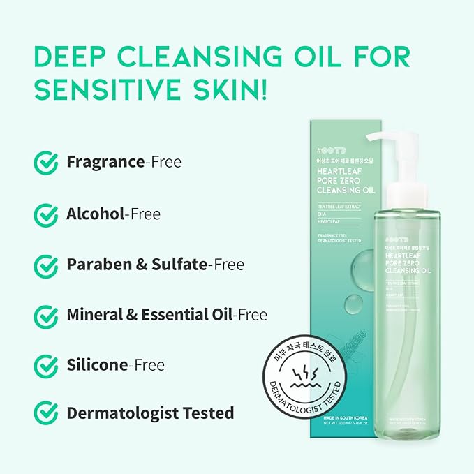 Deep Cleansing Oil Makeup Remover for Face, Heartleaf BHA Tea Tree Mild Soothing Pore Tightening Blackhead Care. Heartleaf Pore Zero Cleansing Oil 200ml 6.76 Fl. Oz.