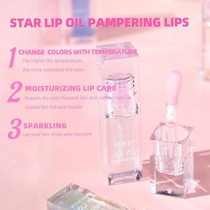Magic Color Changing Moisturizing Lip Glow Oil Plumping Glimmer Glow Lipstick, Hydrating Lip Gloss Lip Care, Long Lasting Non-sticky Fresh Texture Lip Oil (Color Changing 01)