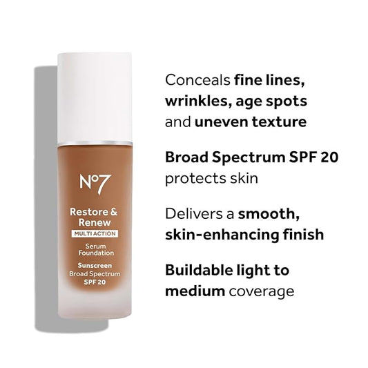 No7 Lift & Luminate Triple Action Serum Foundation - Liquid Makeup with SPF 15 for a Dewy, Glowy Base - Radiant Formula for Mature Skin - Dune (1 Fl Oz)