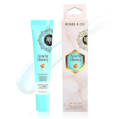 ROSÉE & CO Rosee Lip Gloss Vegan & Cruelty Free Treatment, Professional Make up, Long Lasting Glossy with Shea Butter, Moisturize, Protect & Smooth, High Shine, Non-Sticky (d.Acacia Honey, 0.5)