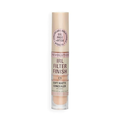 Revolution, IRL Filter Finish Concealer, Full Coverage, Oil-Free, Long-Lasting & Lightweight Formula, Infused with Hyaluronic Acid, Vegan & Cruelty-Free, C9, 0.21 oz
