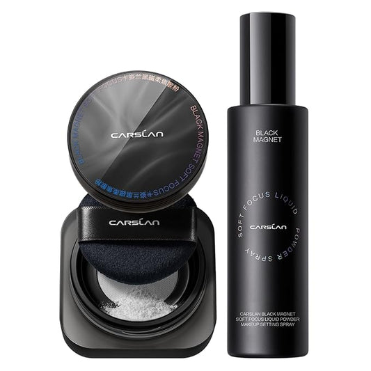 Black Magnet Soft Focus Make-up Powder+Liquid Powder Makeup Setting Spray, 24HLongglasting, Oil Control, Waterproof, Summer Spray & Set Combo