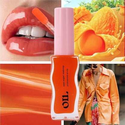 Honey Infused Hydrating Lip Oil Lip Gloss with Honey Tropical Scent, High-Shine Non-Sticky Formula for Dry Lips, 8ml (Mango, Lip Oil-4)