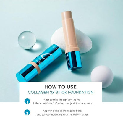 ENOUGH Collagen 3X Moisture Stick Foundation with Brush, Full Coverage Tinted Sunscreen for Face, Long-Lasting Korean Makeup, Perfect Тinted Мoisturizer with SPF 50+ (#21N Clear Beige, 0.49 oz / 14g)