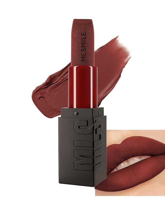 Matte Lipstick Brown Red, Nude Matte Red Lipstick Long-Lasting Lip Makeup Waterproof Smudge Proof for Women, Silky Velvet Moisturizing Lip Stick High Impact Lip Color Lip Gloss Balm Gift for Girls-06