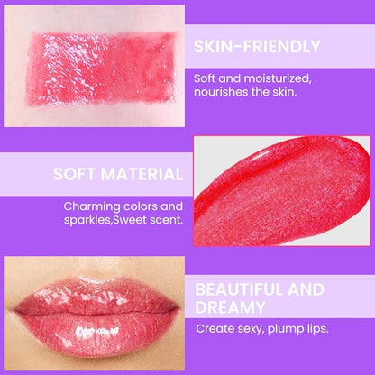 Glitter Liquid Lip Gloss,Pink Shimmer Lipstick, Waterproof Shimmer Lip Stain Lip Glaze, High Shine Long Lasting Shiny Lip Color Makeup 05#