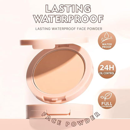 Oil Control Face Pressed Powder,Matte Flawless Long Lasting Setting Powder Makeup,Lightweight Waterproof Cruelty Free Compact Powders Foundation,0.35 oz(CLASSIC IVORY)