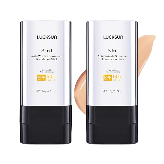 3 In 1-Luxury Anti-Wrinkle Foundation Stick SPF 50+ with Brush, 2 PCS Hydrating Non-Sticky Matte Foundation Stick, Travel Size Defense Face and Body Sunscreen Lotion, Medium Color, 1.42 Fl Oz