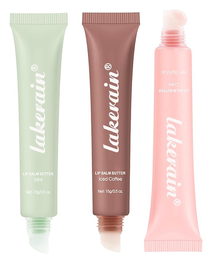Hydrating Tint Summer Lip Butter Balm-3 Color Mint Clear Sheer Beige Brown Pink Sugar Glossy Lip Gloss,Moisturizing Non-Sticky Jelly Lip Moisturizer,Glow Reviver Lip Care Oil,Gift for Women Girl-Set E