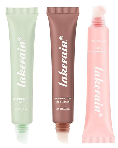 Hydrating Tint Summer Lip Butter Balm-3 Color Mint Clear Sheer Beige Brown Pink Sugar Glossy Lip Gloss,Moisturizing Non-Sticky Jelly Lip Moisturizer,Glow Reviver Lip Care Oil,Gift for Women Girl-Set E