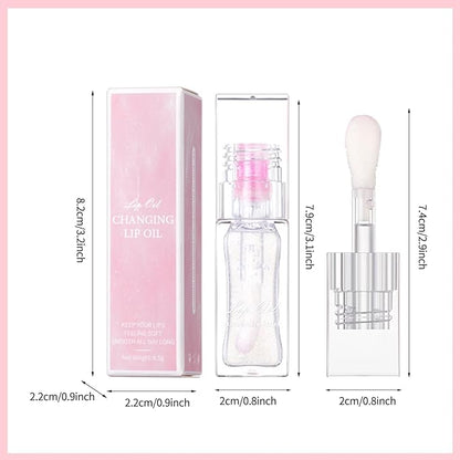 Erinde Magic Color Changing Lip Oil, Moisturizing Lip Glow Oil, Plumping Shimmer Big Brush Tinted Lip Balm Lip Care, Long Lasting Nourishing Non-sticky Fresh Texture Lip Gloss Lip Balm