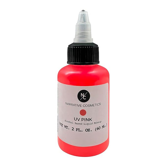 UV Fluorescent Alcohol Airbrush Paints - 2 fl oz, Glow Effect, Waterproof, Sweatproof, Highly Pigmented Liquid Makeup for Bodypainting, Film, TV, Festivals - UV Pink