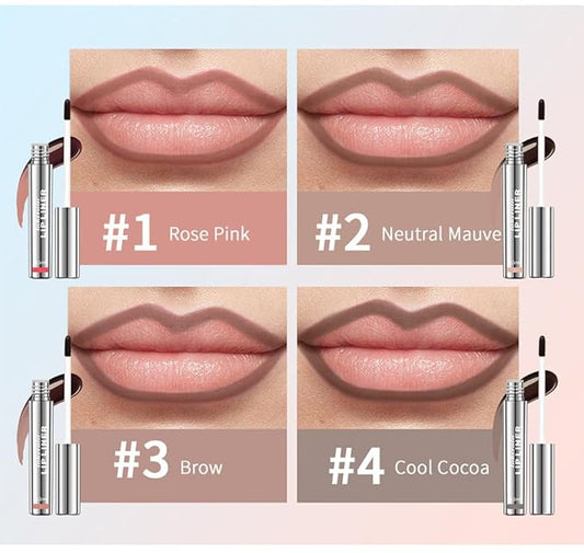 Peel off Lip Liner Stain, Lip Gloss Lip Tint Set, Peel Off Nude Lipliner Makeup Velvet Matte Tattoo Peel Off Lip Liner Set Long-Lasting Waterproof Transfer-proof Brightening, 4Pcs