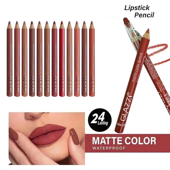 12PCS Matte Lip Liner Set - Long Lasting High-Pigmented Lip Pencils with Sharpener, Natural Nude Brown Maroon Plum Shades for Shaping & Daily Lip Makeup (12 Colors)