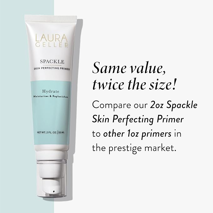 LAURA GELLER NEW YORK Balance-n-Brighten Powder Foundation, Sand + Spackle Super-Size Makeup Primer with Hyaluronic Acid, Hydrate