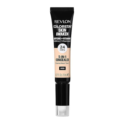 Revlon ColorStay Skin Awaken 5-in-1 Concealer, Lightweight, Creamy Longlasting Face Makeup with Caffeine & Vitamin C, For Imperfections, Dark Circles & Redness, 005 Fair, 0.27 Fl Oz