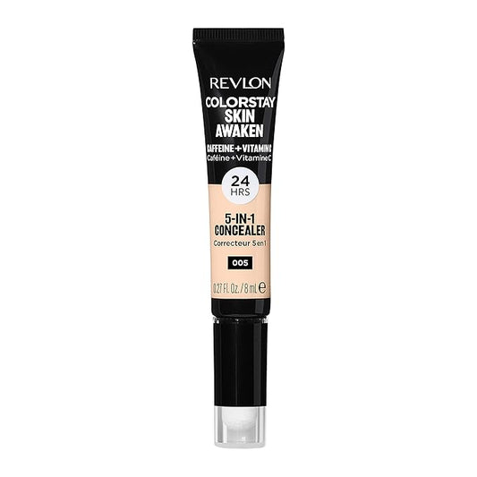 Revlon ColorStay Skin Awaken 5-in-1 Concealer, Lightweight, Creamy Longlasting Face Makeup with Caffeine & Vitamin C, For Imperfections, Dark Circles & Redness, 005 Fair, 0.27 Fl Oz