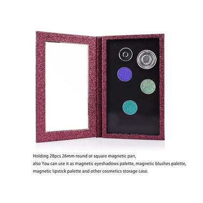 Professional Empty Makeup Magnetic Palette Set with 20 Adhesive Metal Stickers and 20 Empty Round Metal and 1 Depotting Spatula blush for powder and foundation (Wine red)