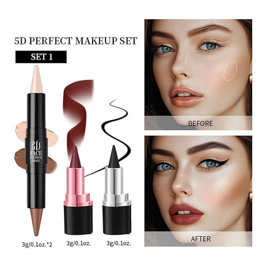 MAEPEOR Face Makeup Kit 5D Perfect Face Full Kit Contour Lipliner and Eyeliner Longlasting and Waterproof Face Makeup Set For Girls Women (Set 01)