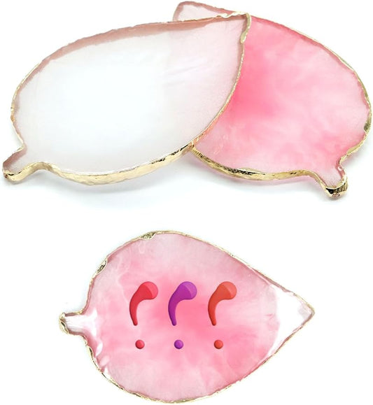 Resin Nail Art Palette,Leaf Design Nail Painting Polish Palette Color Mixing Makeup Tools Gel Polish Tray Cosmetic Mixing Tools Makeup Display Board(White&Pink)