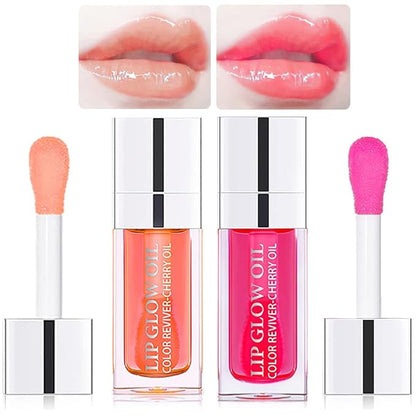 2 Set Lip Oil Hydrating Tinted Lip Balm, Plump Lip Gloss Lip Care Transparent Toot Lip Oil Tinted, Nourishing Repairing Lightening Lip Lines Lip Care Products (Pink/Cherry)