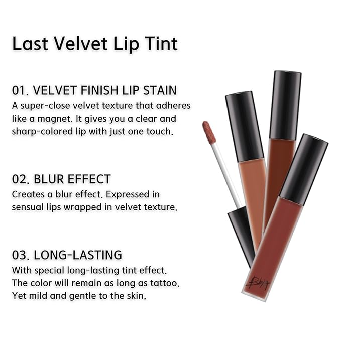 BBIA Last Velvet Lip Tint - Soft & Creamy Matte Finish Lip Stain, Blur Effect with Velvety Texture, Long-Lasting, High Pigment, Lightweight, Non-Drying, Korean Lip Makeup (38 FEIGN FINE)