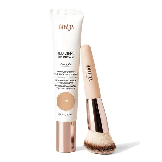 Toty by Sofia Vergara - Ilumina CC Cream SPF 50+ & Ilumina Brush - 100% Mineral Color Correcting Cream + Angled Complexion & Foundation Blending Brush - Tinted moisturizer with spf - 4N Bundle