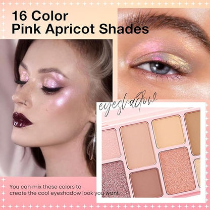 16 Color Pink Champange Brown Gold Colorful Matte Glitter Shimmer Eyeshadow Palette with Mirror for Eye Makeup,Highly Pigmented Korean Natural Rainbow Eye Shadow palette,Blendable-06