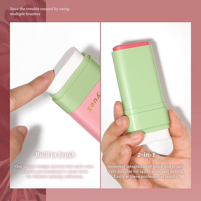 Blush Stick for Cheeks and Lips with Built-In Blending Sponge, On-the-Go Glow Blush, Hydrating Solid Cheek Tint, Multi-use Blush Makeup Stick, Tinted Moisture Sticks (Color:02#Coral Orange)