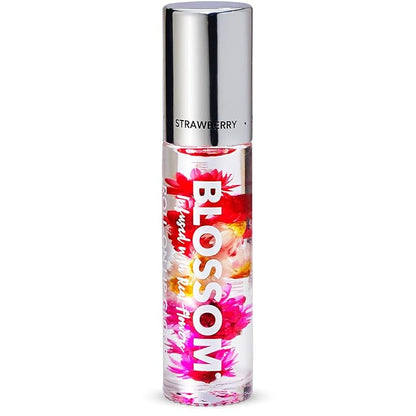 Blossom Roll on Lip Gloss, Scented Clear High Shine Moisturizing Lip Oil, Non Sticky, Infused with Real Flowers, Made in USA, 0.2oz, Strawberry