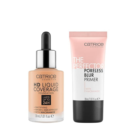 Catrice | HD Foundation 38 & The Perfector Poreless Blur Primer Bundle | Full Coverage Makeup | Vegan & Cruelty Free