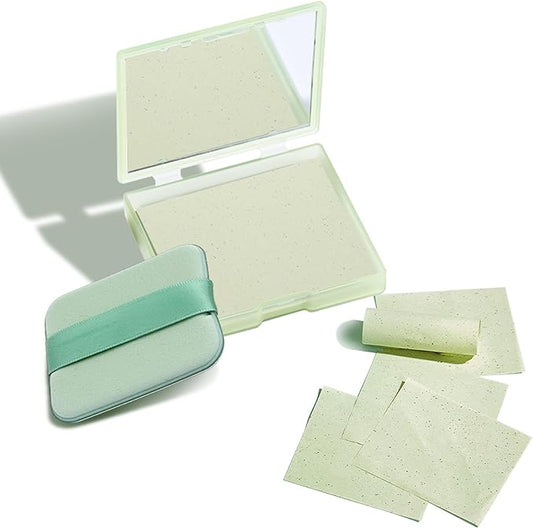 CAHIUYOA Oil Blotting Sheets for Face 100 Counts, Oil Absorbing Sheets, Blotting Papers for Oily Skin With Mirror Case and Makeup Puff