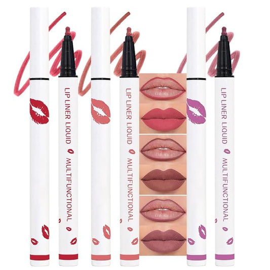 2Pcs Longwear Liquid Lip Liner Stain Marker Pen Set Long Lasting Waterproof, Pink Red Maroon Mauve Purple Matte 24 Hour Lip Liner and Lipstick Combo, Color Stay Lipliner All Day, Lip Stain peel off