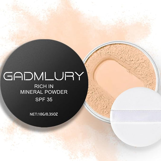 Mineral Powder Foundation, SPF 35, Sunscreen Full Coverage Loose Powder, Non-Ashy Deep Warm Finish, Buildable Base Makeup (Solar Amber)