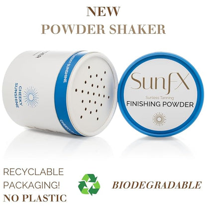 SunFX Post Spray Tan Translucent Finishing Powder | Talc Free | Sunless Tanning Powder with Large Professional Fan Brush & 100 pk of Disposable Sticky Feet