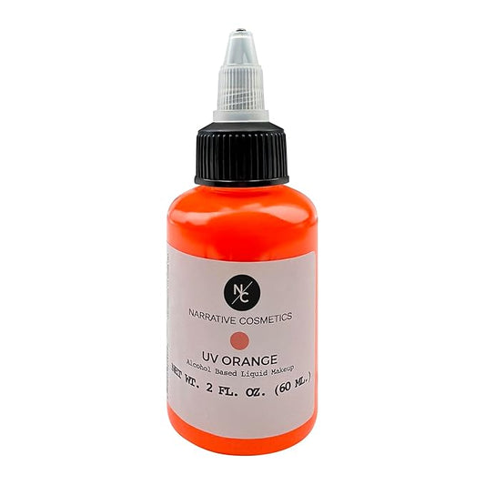 UV Fluorescent Alcohol Airbrush Paints - 2 fl oz, Glow Effect, Waterproof, Sweatproof, Highly Pigmented Liquid Makeup for Bodypainting, Film, TV, Festivals - UV Orange