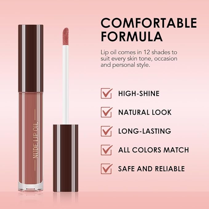 Hydrating Glow Lip Gloss Oil, Tinted Lip Plumper Lip Glosses Oil, Younger-Looking Lips Chocolate Scent, Non-Sticky Creamy Texture for Dry Lips, Brillo labial en aceite hidratante con brillo 05#