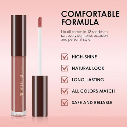 Hydrating Glow Lip Gloss Oil, Tinted Lip Plumper Lip Glosses Oil, Younger-Looking Lips Chocolate Scent, Non-Sticky Creamy Texture for Dry Lips, Brillo labial en aceite hidratante con brillo 05#