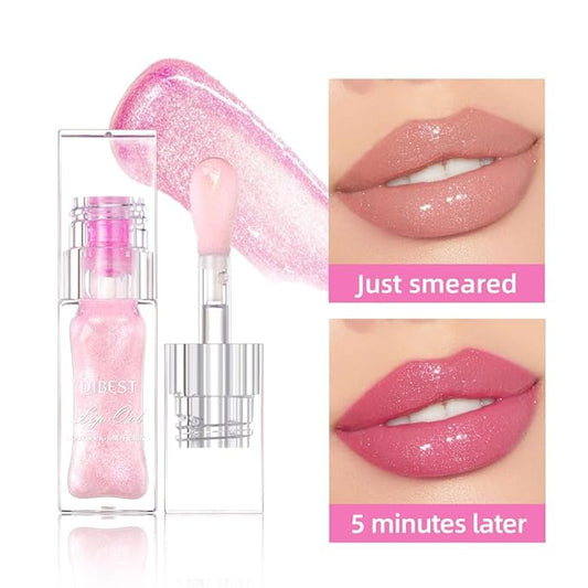 Magic Color Changing Lip Oil Ph, Glitter Lip Gloss, Upgraded Big Brush Head Moisturizing Lip Oil, Color Changing with Temperature, Moisturizing & Sparkling (Pink, 0.3 Oz)