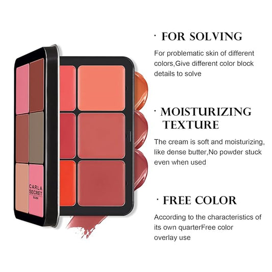 12 Colors Cream Blush Palette Matte Blush Contour and Highlight Blush Palette Waterproof and Long Lasting Blush Cream Makeup Palette