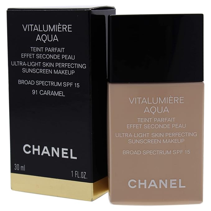 Chanel Vitalumiere Aqua Ultra Light Skin Perfecting Make Up SPF 15-91 Caramel Women Foundation 1 oz
