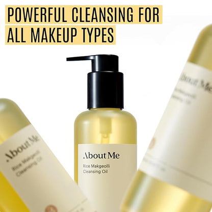 About Me Rice Makgeolli (Rice Wine) Cleansing Oil, K-Beauty Deep Cleansing Oil with Korean Rice Wine Extract, Gentle Daily Makeup Remover for All Skin Types (195ml/6.59 fl.oz)