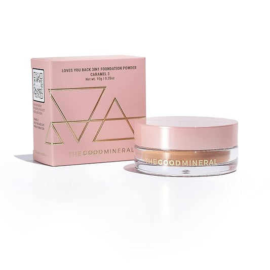 Loves-You-Back 3in1 Mineral Powder Foundation (CARAMEL 3) | Designed for acne-prone, sensitive skin for Natural Coverage with calming Zinc Oxide + Kaolin Clay | Vegan + Cruelty Free