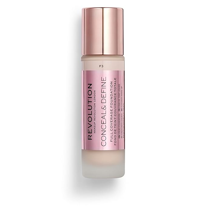 Revolution, Conceal & Define Foundation, Full Coverage, Long-Lasting Matte Finish, Vegan & Cruelty-Free, F3 Fair Skin Tones, 0.8 fl oz