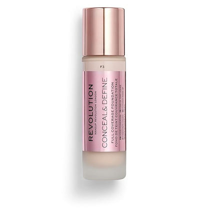 Revolution, Conceal & Define Foundation, Full Coverage, Long-Lasting Matte Finish, Vegan & Cruelty-Free, F3 Fair Skin Tones, 0.8 fl oz