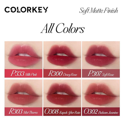 COLORKEY Soft Matte Water Lip Tint, Matte Finishs, Long-Lasting, Moist Fit Without Stickiness, Moisturized, Waterproof, Liquid Lipstick, Nude lip color (P334 Fig Pink)